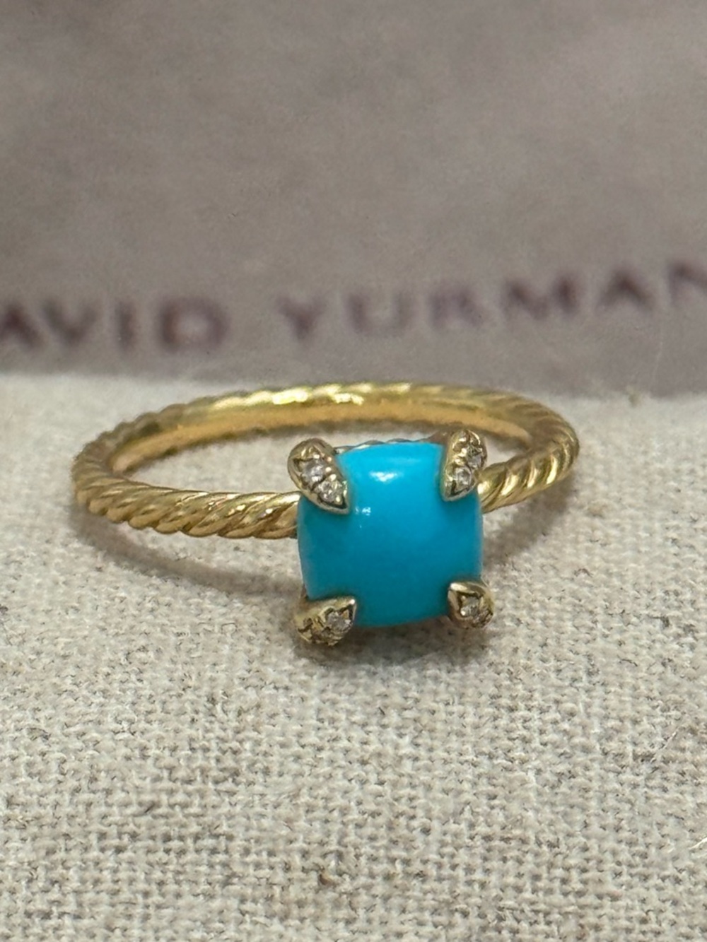 David Yurman 18K Gold Turquoise Diamond Chatelaine Ring